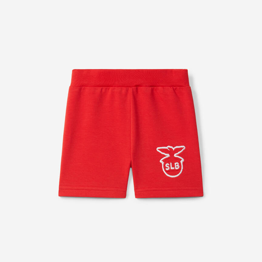 Red shorts with the SLB Emblem