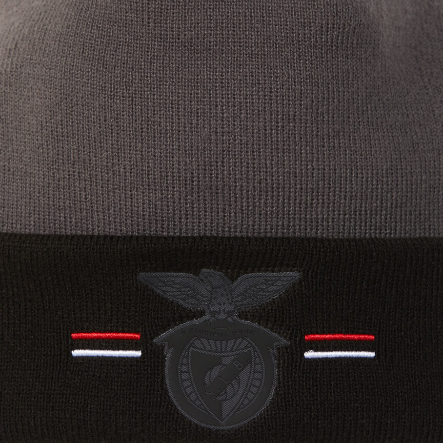  SL Benfica Grey and Black Beanie with Pom-Pom